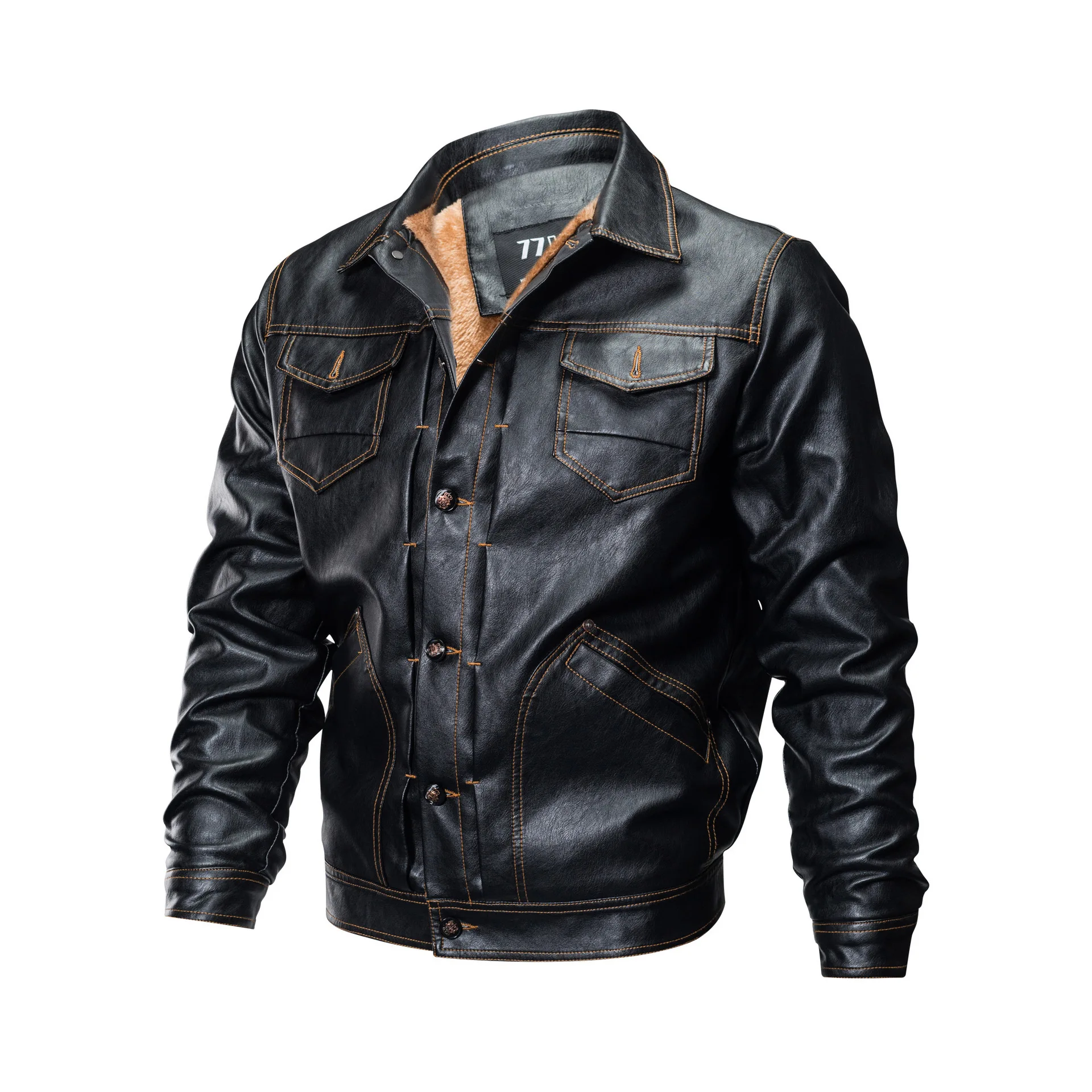 

Winter Jacket Men's Lapel Single Breasted Thickened Motorcycle Jacket Casual Retro Loose Fitting Men's Leather Jacket Large 5XL