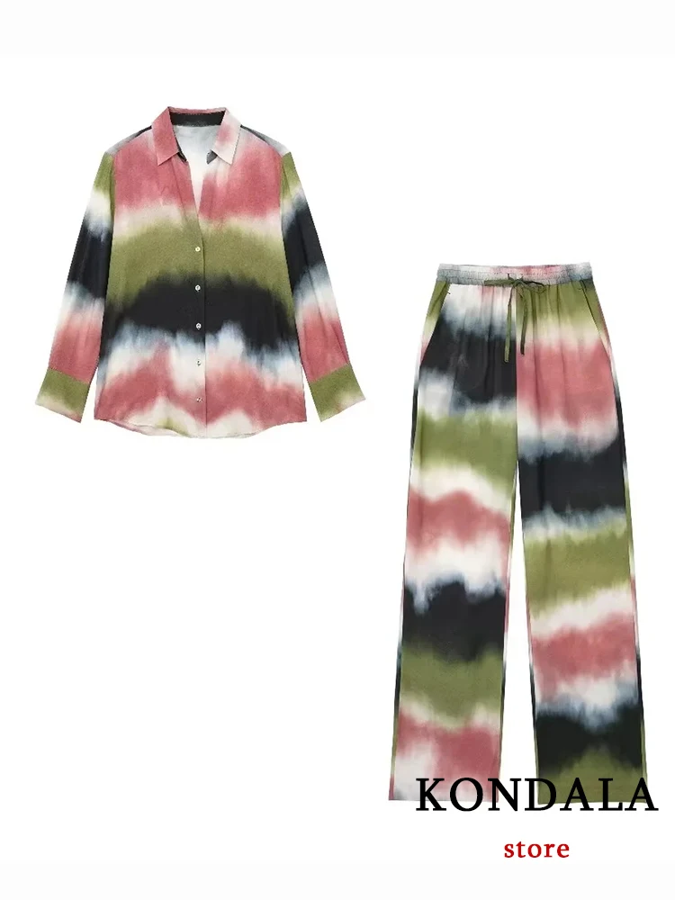 Женский винтажный костюм оверсайз KONDALA Повседневная рубашка с длинным рукавом и