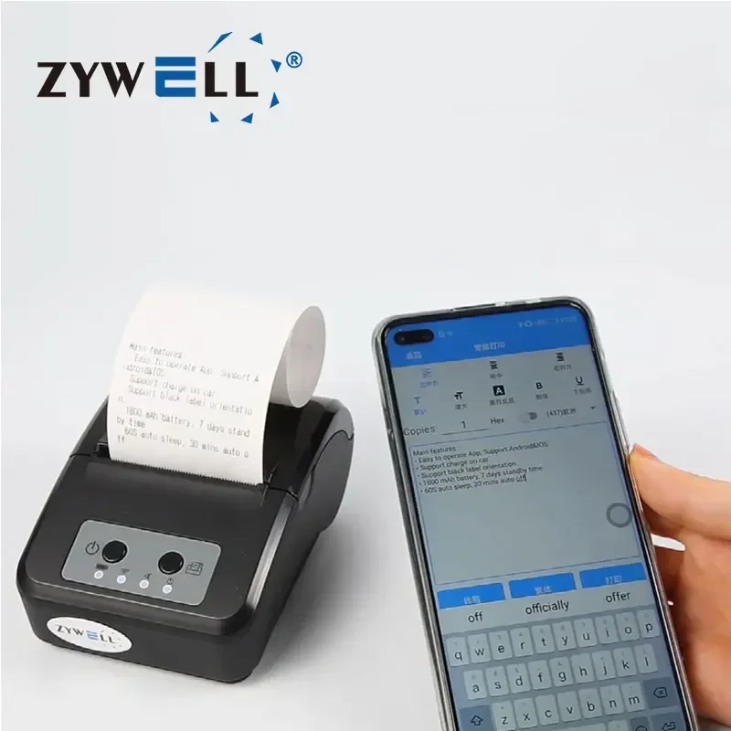 Фото В наличии: портативный мобильный термопринтер ZYWELL без чернил, Wi-Fi, для печати чеков, мини-принтер. №3
