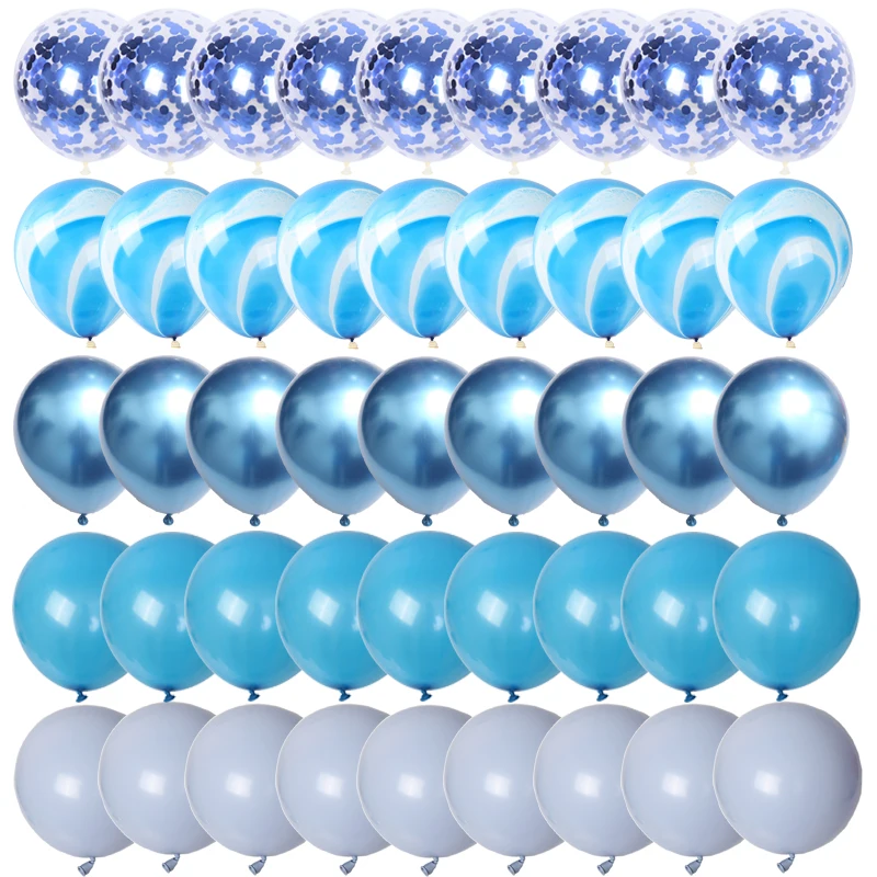 Латексные шары Макарон одноцветные металлические шарики с конфетти синего цвета