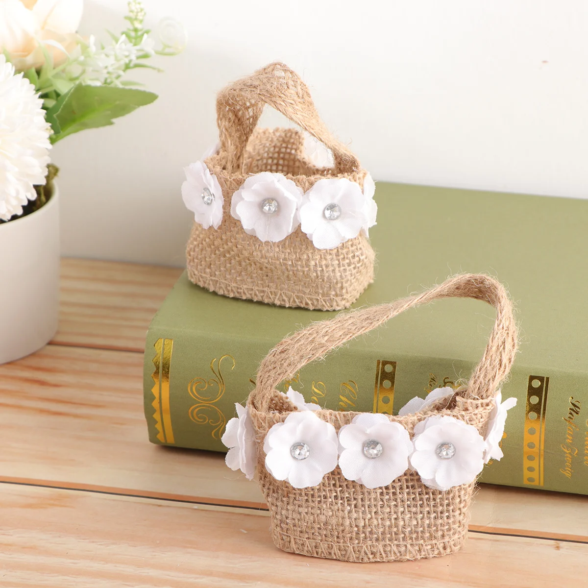 

Basket Flower Wedding Baskets Girl Burlap Rustic Linen Candy Storage Mini Gift Weddings Party Christmas Vintage Ceremony Handle