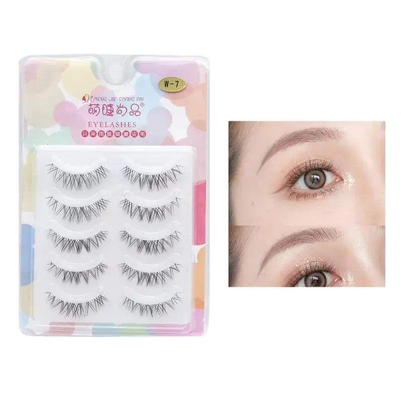 

5 Pairs Nude Eyelash Little Devil Sharpened False Eyelashes Transparent Stem Natural Cross Section Makeup Eye Lashes Accessories