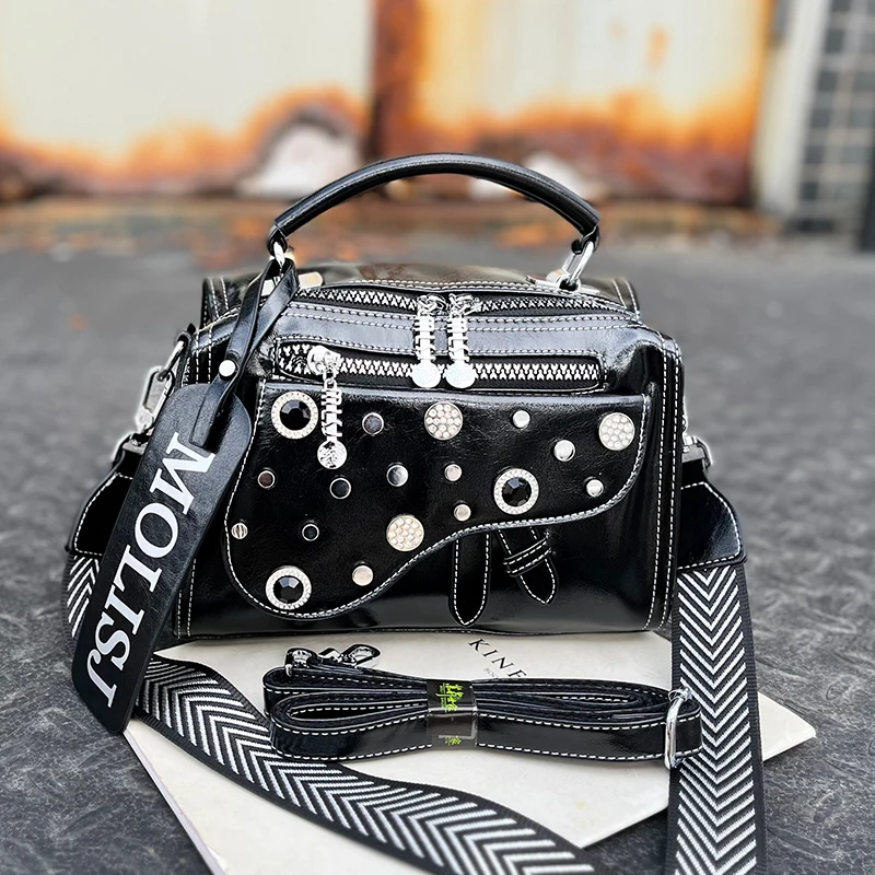 Brand Luxury Handbag Women Real Leather Designer Bag Ita Rivet Fancy Frills Crossbody Bags for Women Sac A Main Bolsa