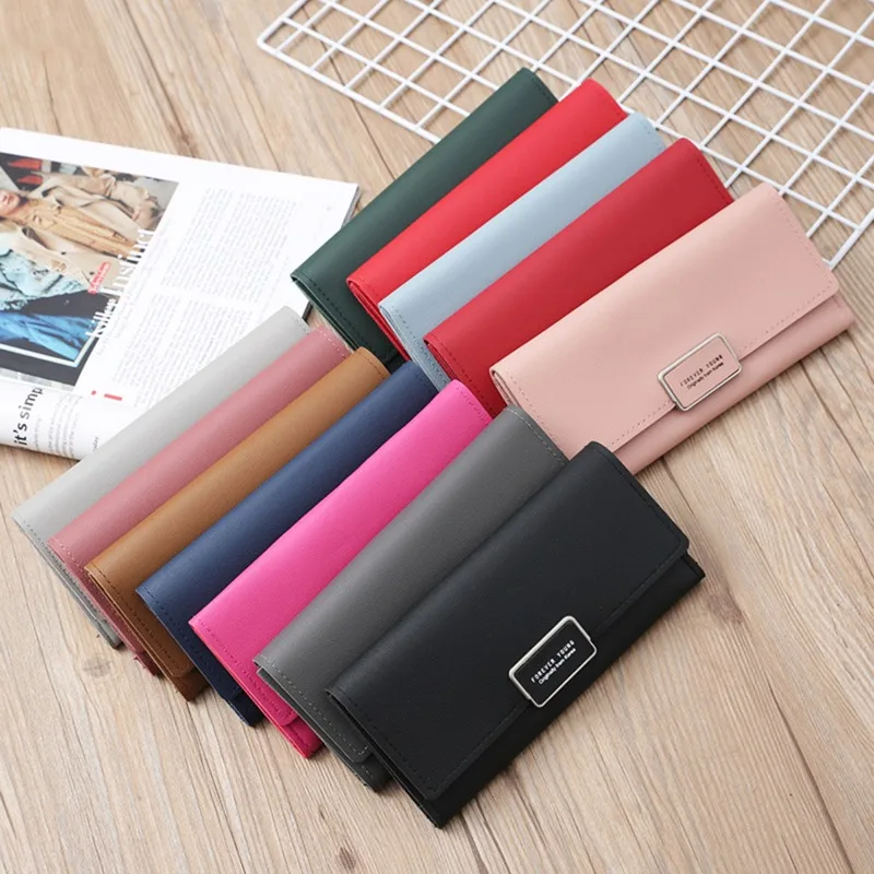 

New Fashion Women Wallets Brand Letter Long Tri-fold Wallet Purse Fresh Leather Female Clutch Card Holder Cartera Mujer