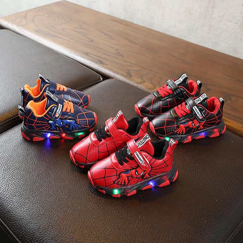 

Disney spring and autumn children's LED lighting shoes boys fashion leather non-slip sports casual shoes