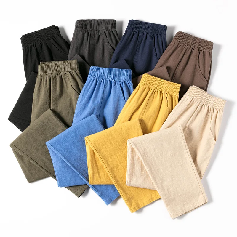 

Summer Women's Pants Spring Cotton Linen Loose Wide-Leg Pants Solid Color Casual Pocket Straight-leg Trousers Ladies Pants 2022