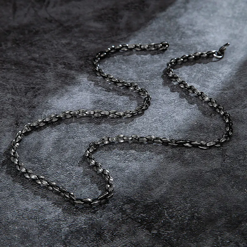 5mm Wide Necklace Stainless Steel Cuban Chain Vintage Black Punk Long Men Hip Hop Brushed Matte Silver Male Jewelry Accessories