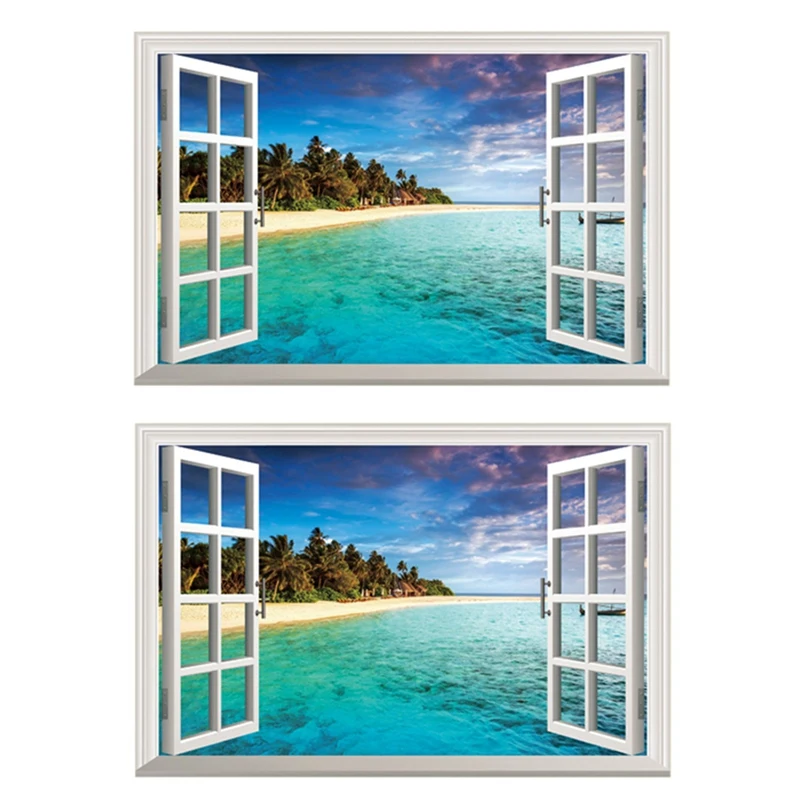 

2X 3D Ocean Nature Sea View Mural Window Home Decor Sticker Room Picture Poster Art