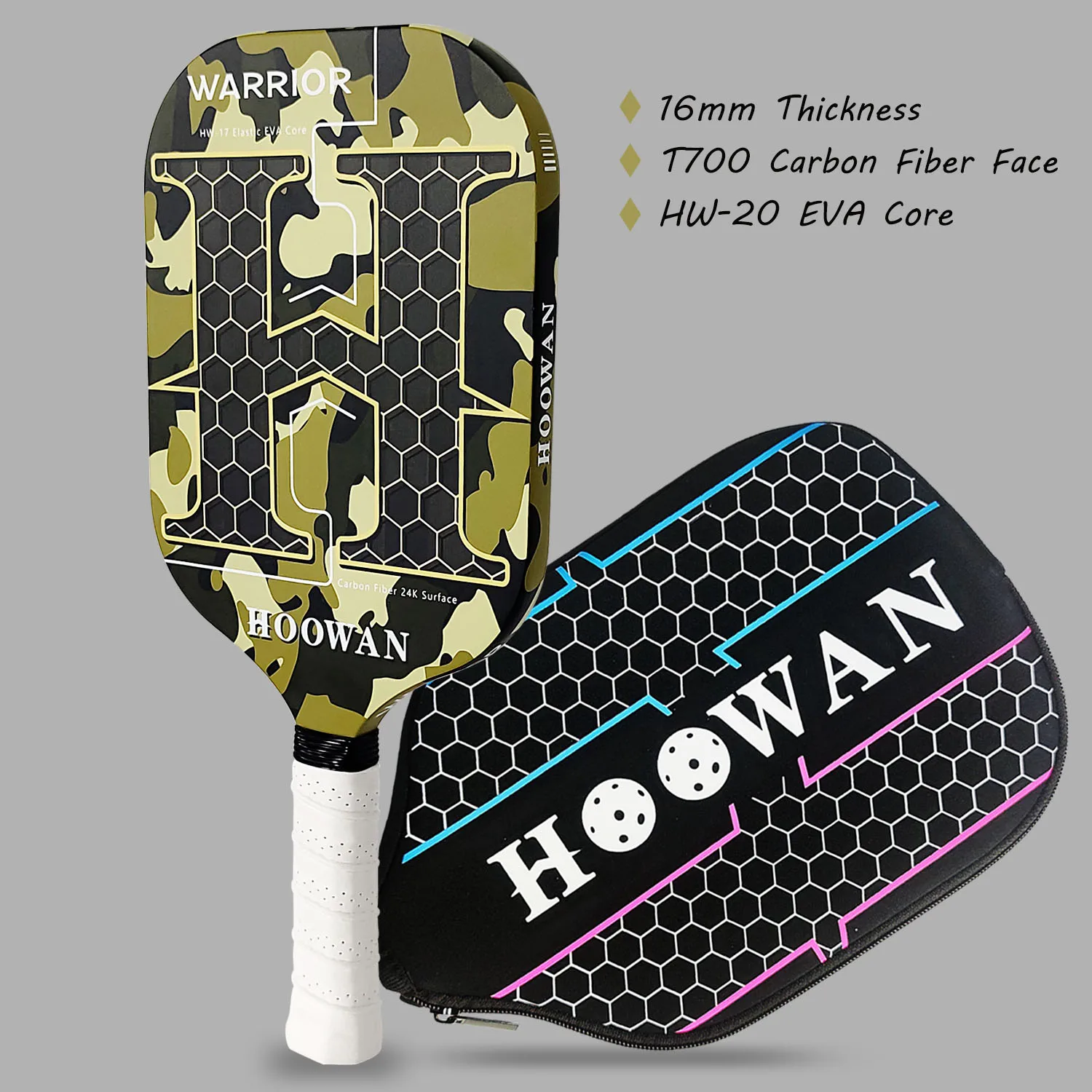 

HOOWAN WARRIOR Pickleball Paddle профессиональная ракетка из углеродного волокна T700 для пиксовых мячей из ЭВА