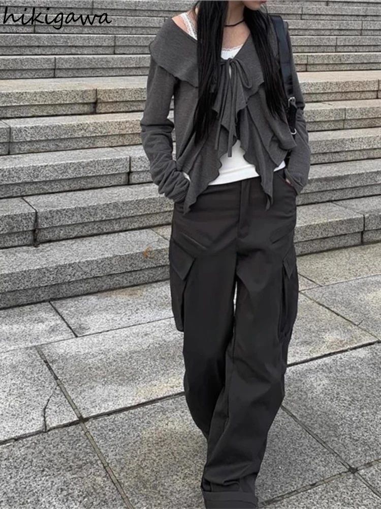 2024 модная женская блузка в Корейском стиле одежда бандажные винтажные рубашки с