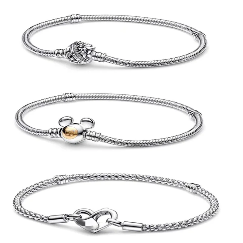 

New women's luxury gift 925 sterling silver Heart rat head buckle snake bone bracelet suitable original handmade Pandora string