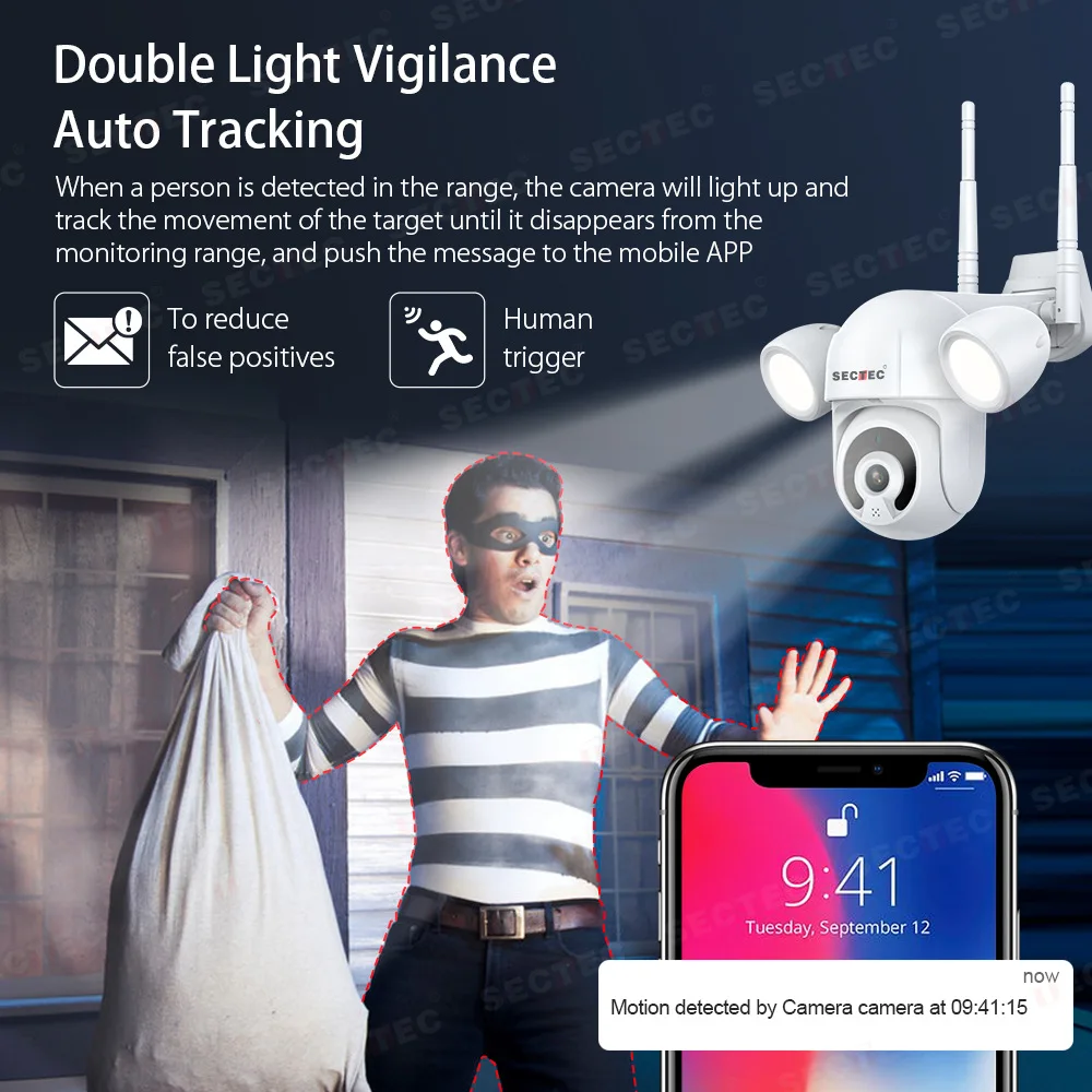 

HD 5MP Tuya Camera Floodlight Courtyard Lighting PTZ Camera Outdoor Wifi Security Cam Color Night Vision AI Human Detection