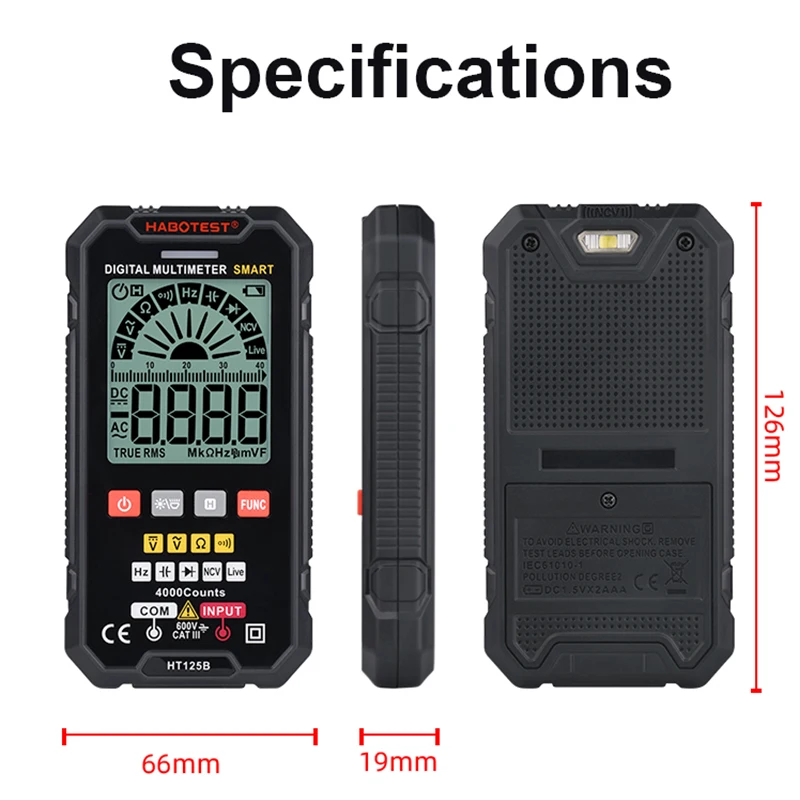 HABOTEST 4000 отсчетов умный мультиметр Цифровой Автоматический диапазон AC DC 600V Ohm
