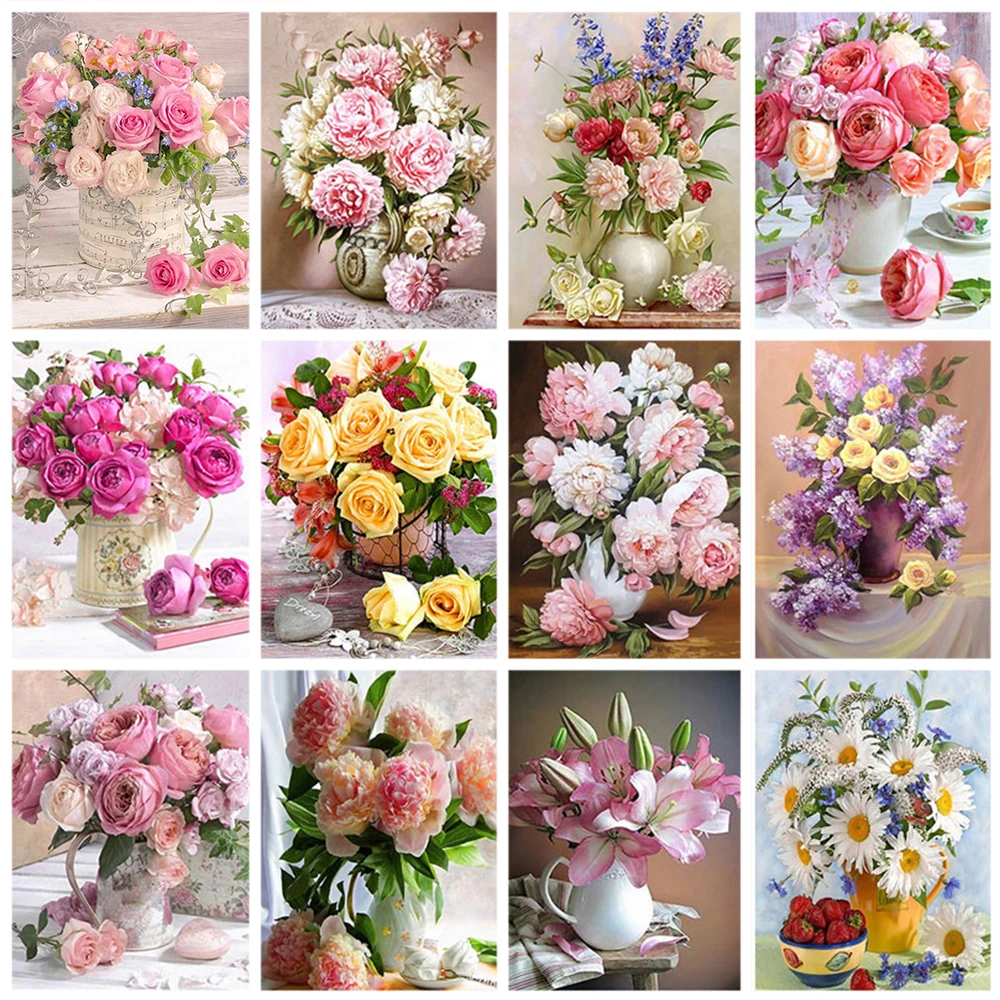 

Miaodu 5D DIY Diamond Painting Flower Rose Full Round Diamond Mosaic Bouquet Diamond Embroidery Kit Rhinestone Home Art Decor