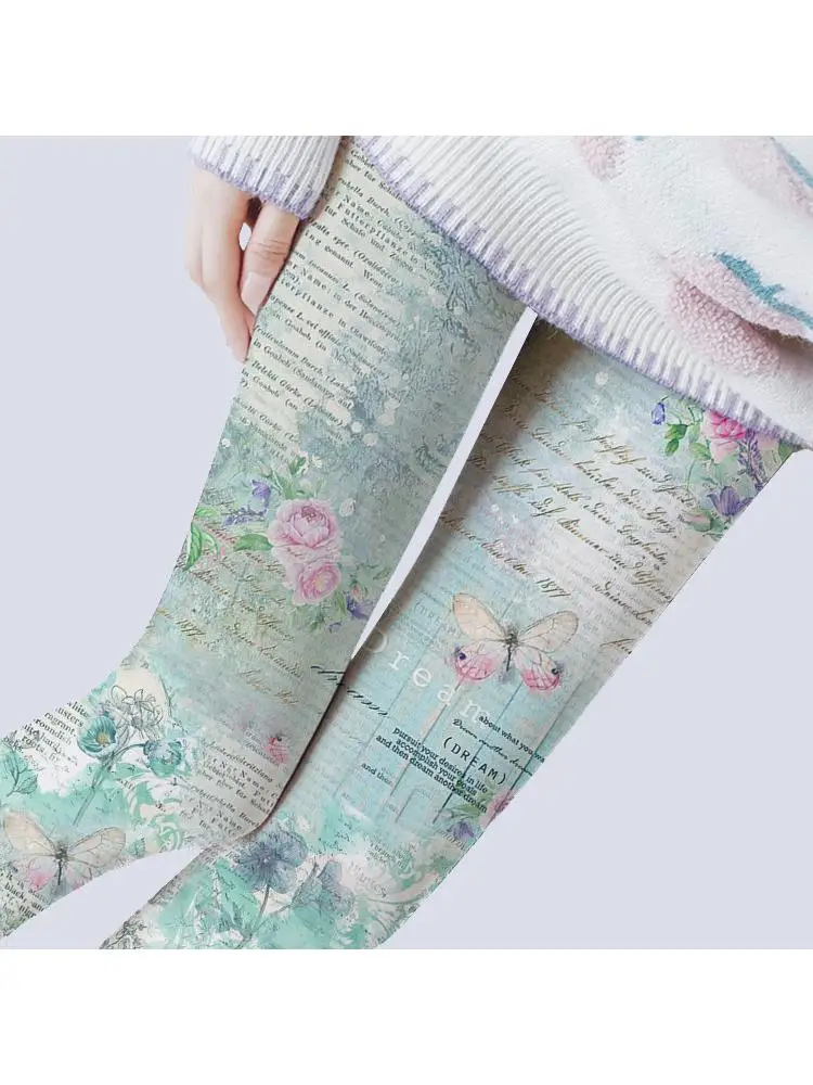 

Spring And Summer New Style Pantyhose Lolita Butterfly Rose Women's Personalized Leggings Printed Socks Wholesale