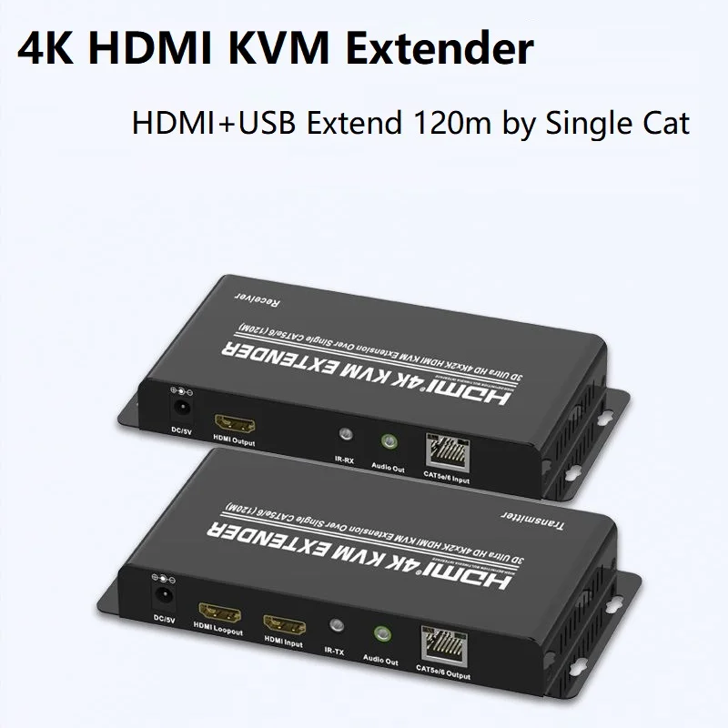 4 K HDMI1.4 KVM-удлинитель через один CAT5e/6 120M Loop Out 4 K x 2K @ 30Hz HDCP1.4 приемник передатчика 3,5 мм аудиовыход USB-B вход