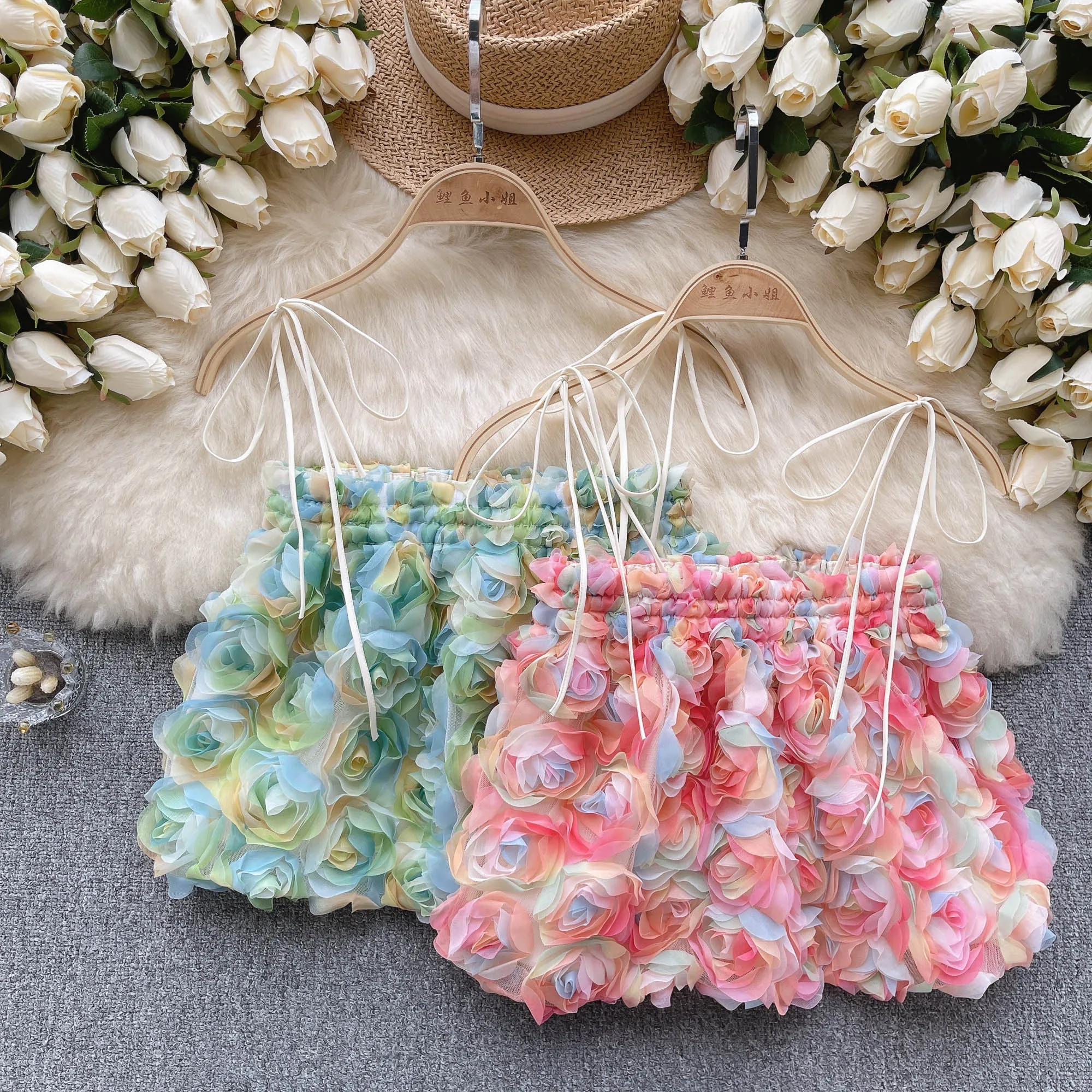 

Sexy Flower Camisole Slim Fit Sling Crop Top Woman Inner Wear Outer Wear Hot Girl Vacation Tube Tops Women