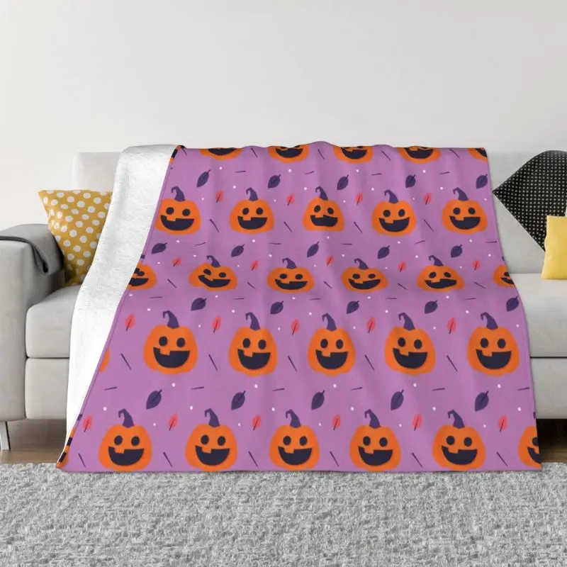 

Funny Halloween Pumpkin Pattern Blankets Warm Flannel Throw Blanket for Bedding Couch Bedspread