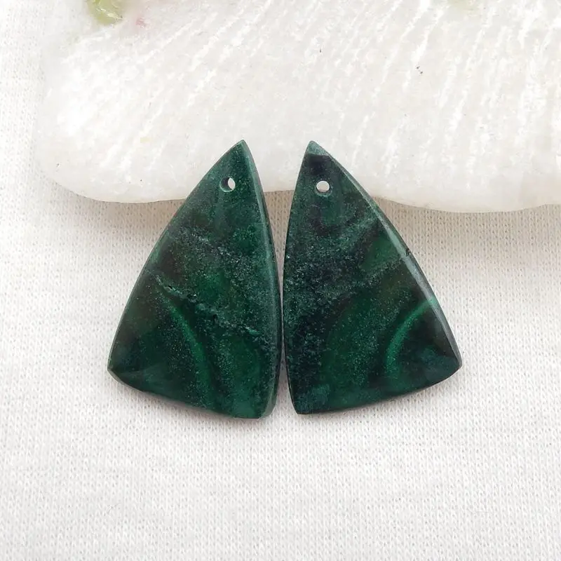 Natural Stone Malachite Triangle Earring Bead 26x17x4mm 7g Semiprecious Beauty Jewelry Earrings Accessories