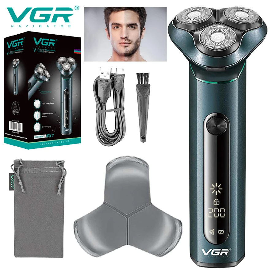 

VGR Hair Trimmer Professional Men's Electric Shaver IPX7 Waterproof Beard Shaver LED Display 3D Floating Shaver for Men V-310