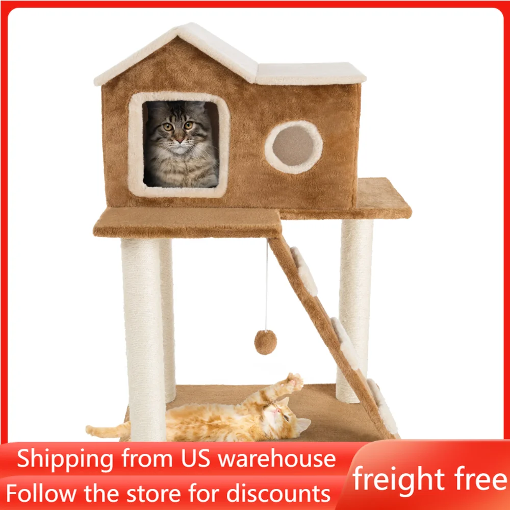 

3-Tier Cat Tower Cat Condo with Ladder 3 Sisal Rope Scratching Posts Hanging Toy,Cat Tree for Indoor Cats,pet Toys,Cat Supplies