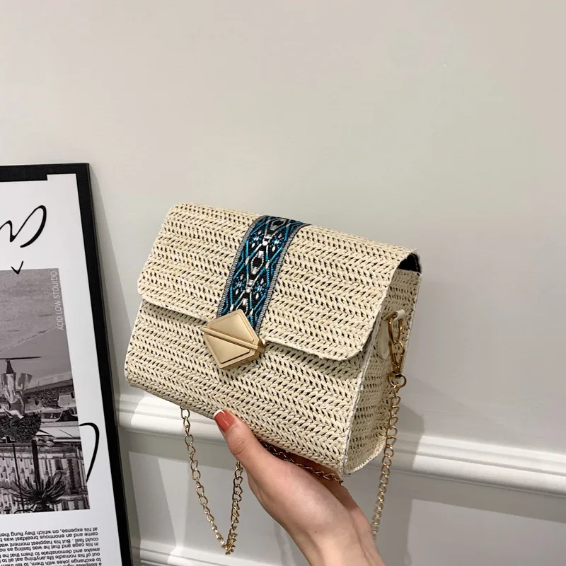 

2022 Summer Casual Crossbody Bags For Women Fashion Straw Shoulder Bag Chain Strap Vacation Beach Handbag Ladies Bag