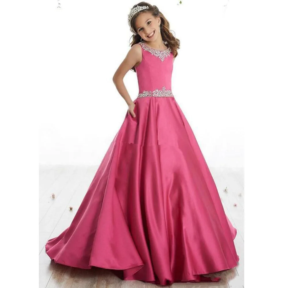 

Классические платья с бисером для девочек, платье для свадьбы, дня рождения, детское атласное официальное платье для детей 3 - 14 лет