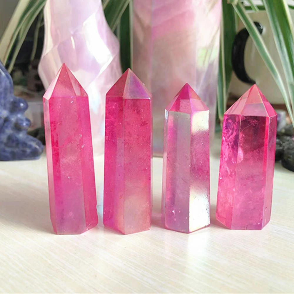 Natural Clear Quartz Crystals Aura Pink Point Spiritual Reiki Wand Gems Decoration Gift