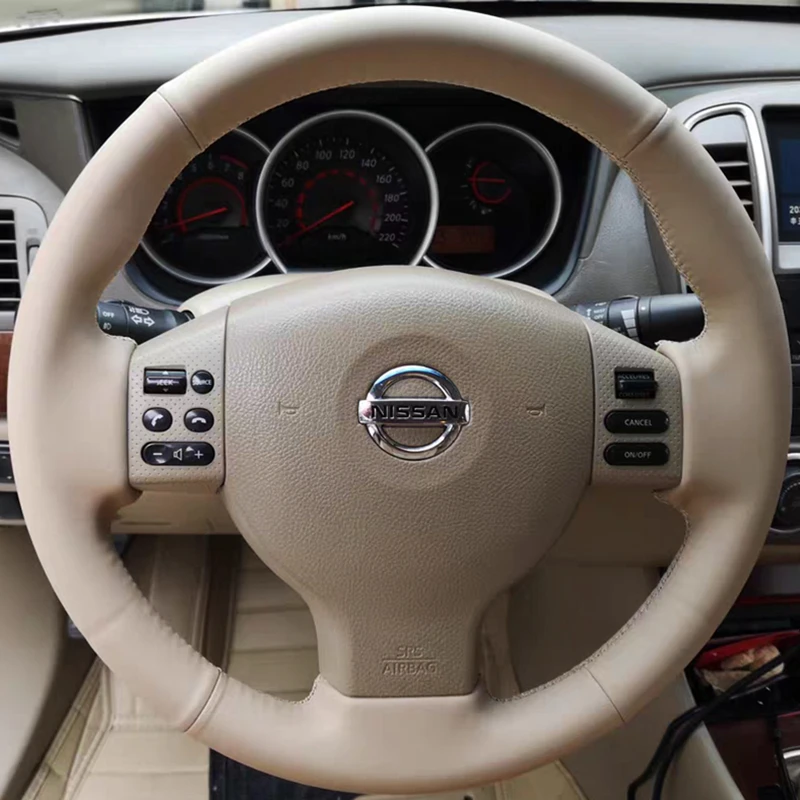 

Оплетка на руль автомобиля 100%, подходит для Nissan Tiida 2004-2010 Sylphy 2006-2011 Versa Note 2007-2011, автомобильные аксессуары