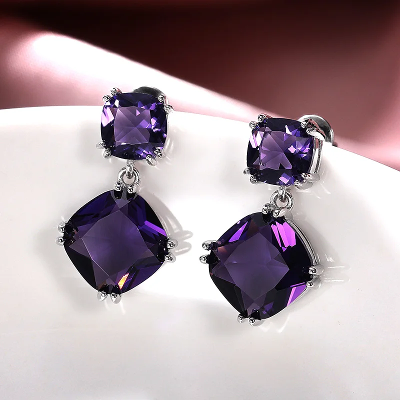 

New Unique Purple CZ Women Dangle Earring for Party Personality Female Accessories Anniversary Valentines Gift Trendy Jewelry
