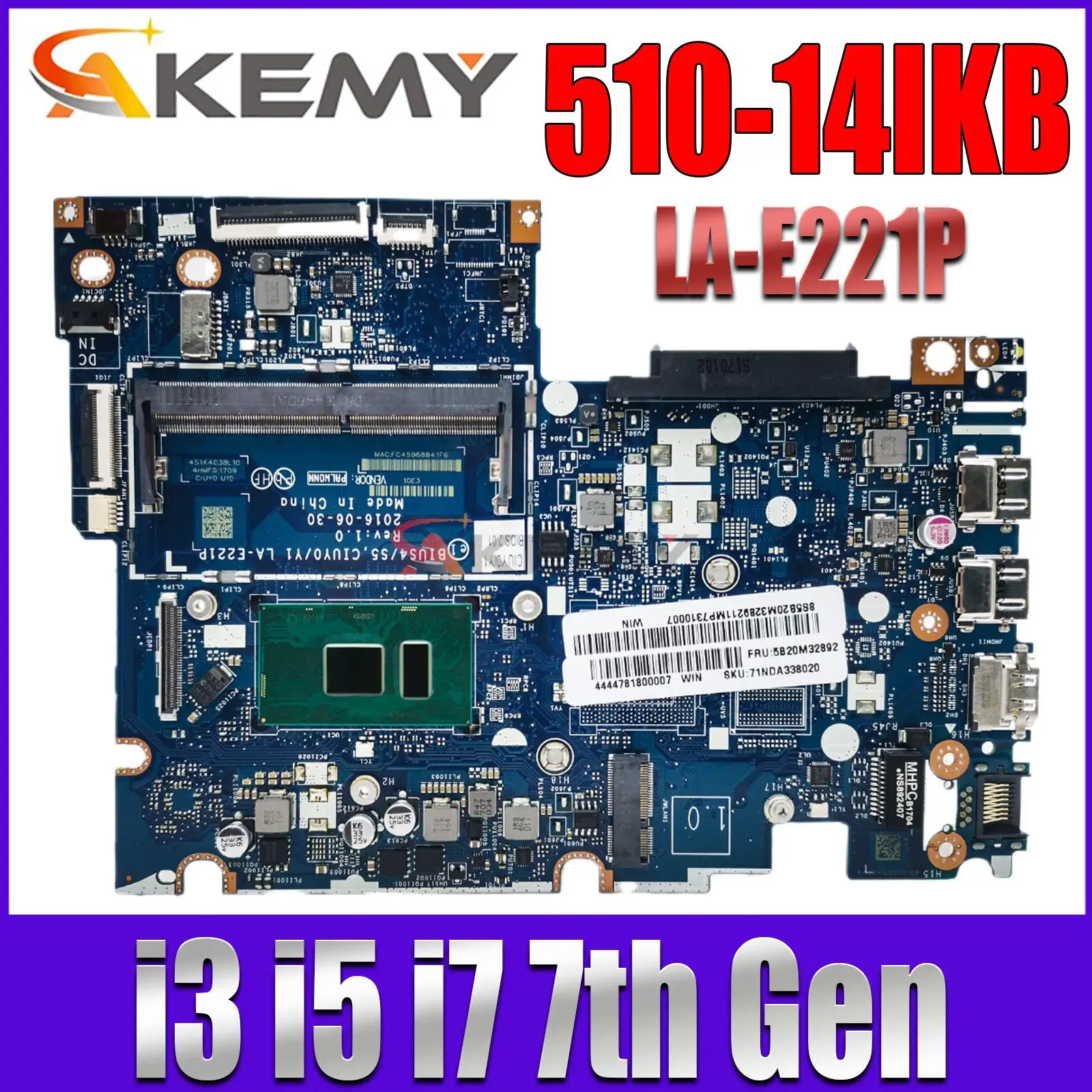 

LA-E221P Motherboard.For Lenovo Yoga 510-14IKB Flex 4-1480 Notebook Motherboard With i3 i5 i7 7th Gen CPU