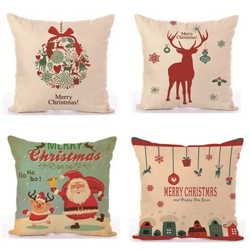 

Christmas Gift Christmas Pillowcase Red Green Pattern Lattice Sofa Car Cushion Home Decoration Linen Cushion Cover 45*45cm