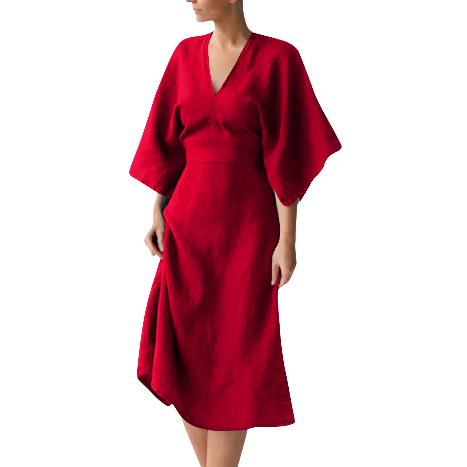 

Ladies Summer Cotton Linen Solid Half Sleeve Dress Mini Dress Solid Color Summer Loose Casual Dress Summer Dress Women Women