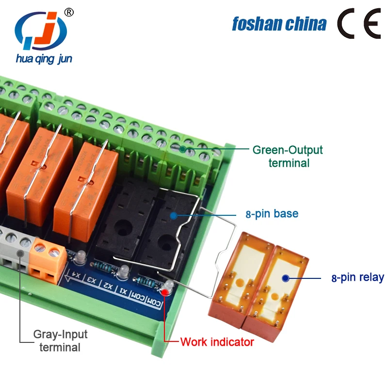 Huaqingjun 16-канальный модуль реле Taike 8A 250VAC 2NO 2NC электромагнитные для ПЛК