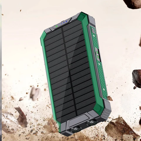 Solar Power Bank со встроенным кабелем Беспроводное зарядное устройство Qi 20000 мАч Powerbank для iPhone 15 14 Xiaomi Samsung Powerbank с Campi