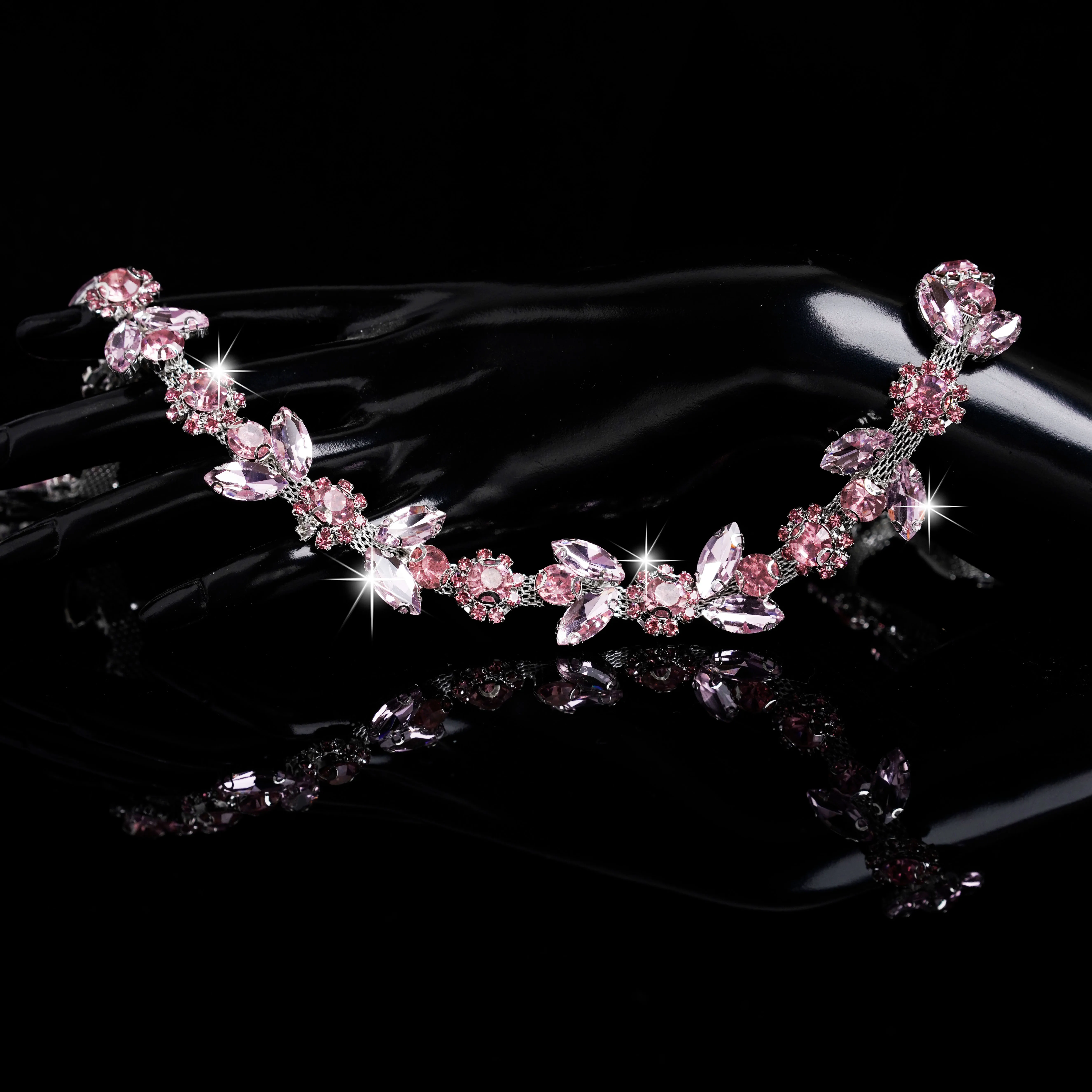 Высокое качество сверкающая хрустальная лента цветок цепочка со стразами для