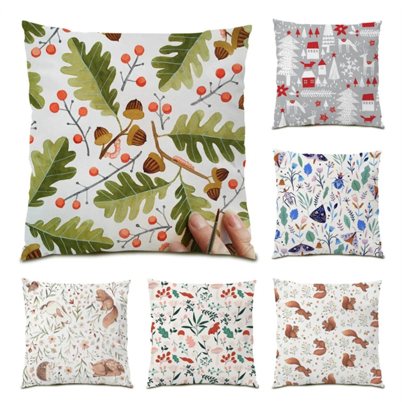 

Simple Beautiful Plant Creative Cushion Covers Decorative Leaf Flower Creative Polyester Linen Velvet Pillowcases Vintage E0541