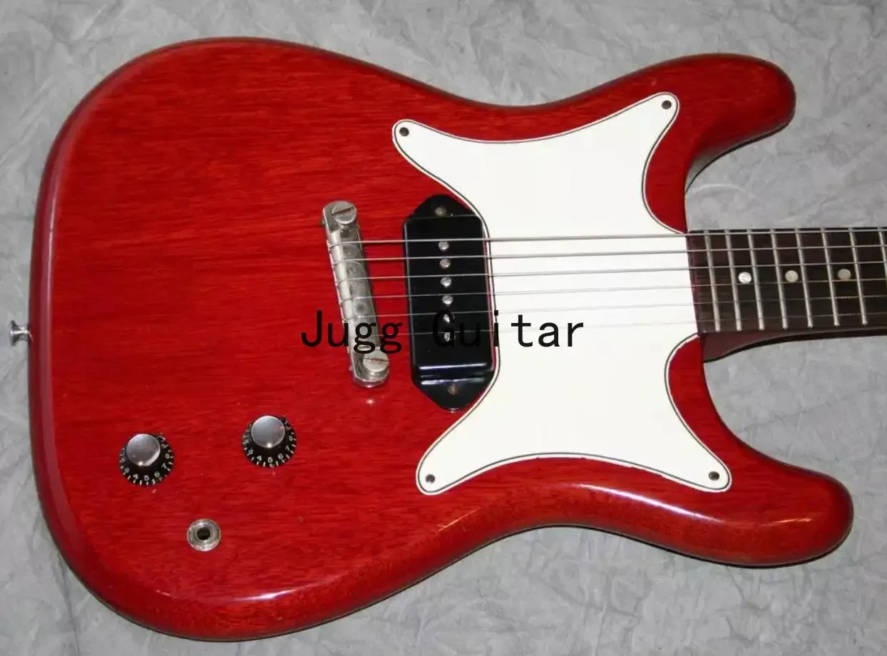 

Custom 1961 Coronet Plaque Headstock Cherry Electric Guitar White Pickguard Black Single P 90 Pickup Dot Fingerboard inlay