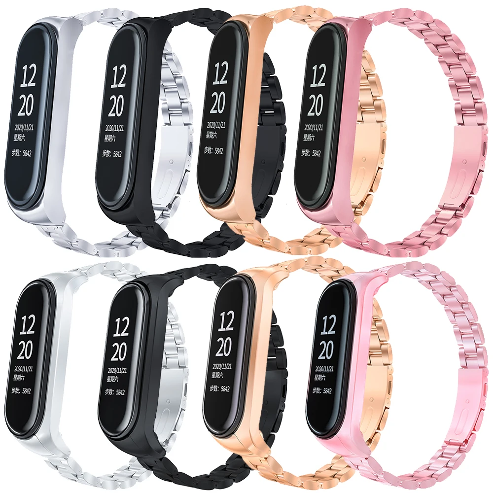 

Металлический ремешок для браслета Xiaomi 3/4/5/6/7, ремешок из нержавеющей стали для mi Band, три бусины Xaomi, аксессуары для смарт-браслета, NFC