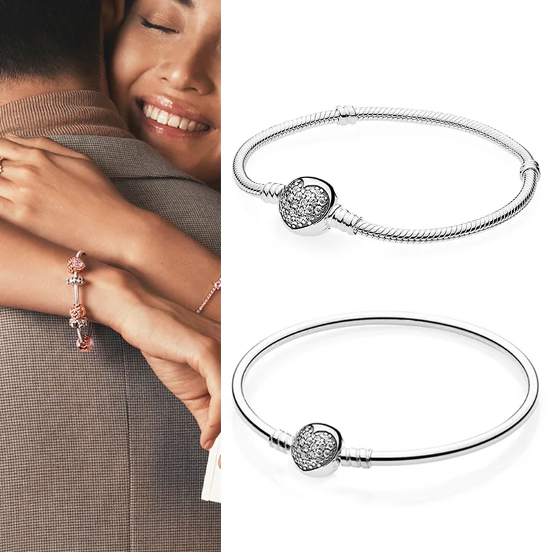 

New Pan925 Silver Classic Fashion Heart-shaped Thread Thread Snake Bone Bracelet Women Fashion Gift