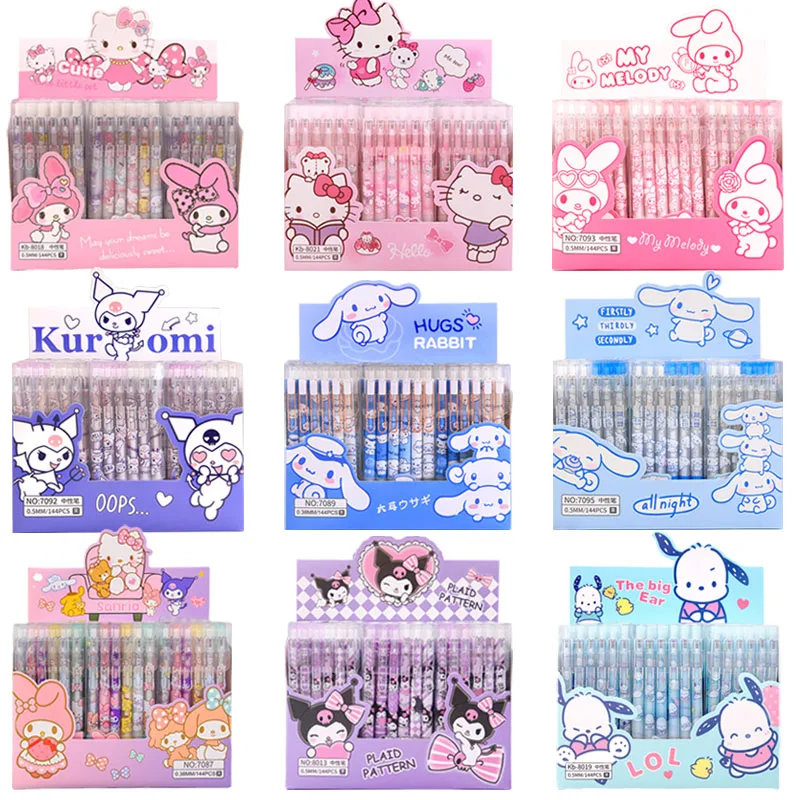 144pcs Sanrio gel pens melody Kuromi HelloKitty Cinnamoroll Roller ball pen writeing School office Supplies Stationery wholesale