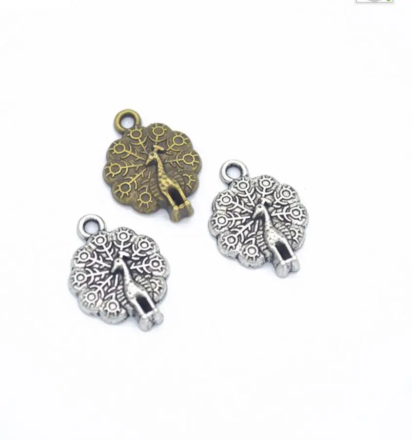 

60pcs Charms Jewelry Findings Diy Accessories Peacock Pendant Antique Silver Color 25*15mm F0616
