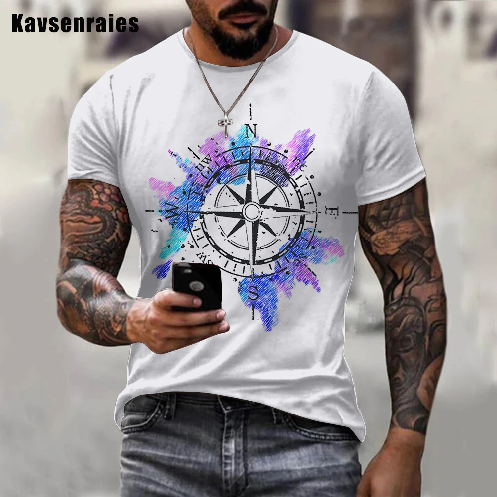 

Новинка 2022, футболка с забавным 3D-принтом компаса и коротким рукавом, летняя трендовая Простая мужская футболка для пары