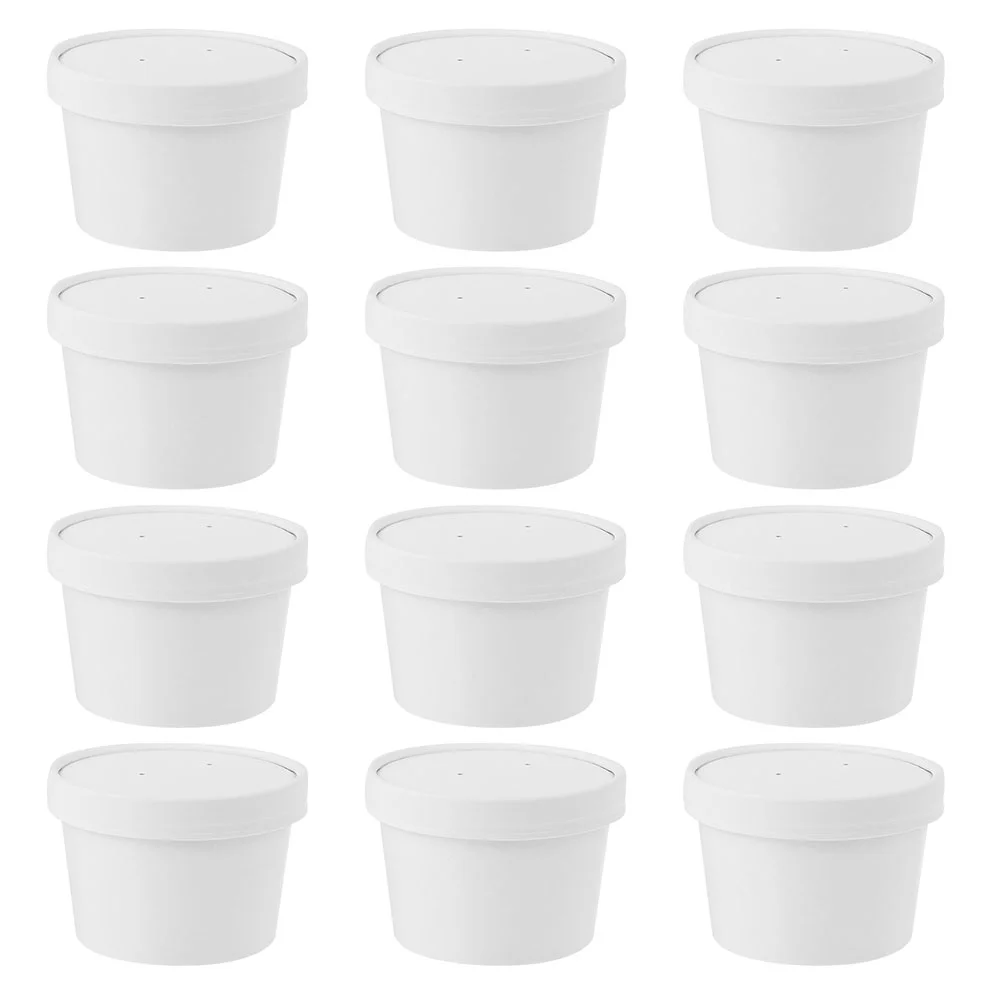 

Cups Paper Ice Cream Bowls Lids Cup Disposable Dessert Container Soup Treat Containers Cold Bowl Party Food White 8Oz Sundae