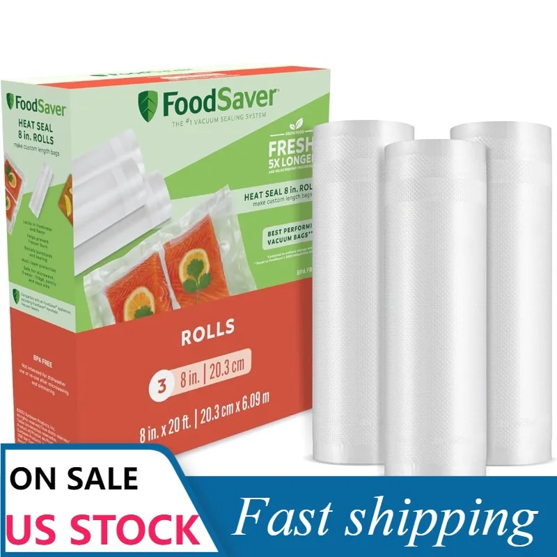 

FoodSaver Vacuum Sealer Bags, Rolls for Custom Fit Airtight Food Storage and Sous Vide, 8" x 20' (Pack of 3)