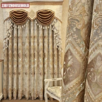 european and american style luxury high quality elegant beige chenille embroidered blackout curtains for living room bedroom