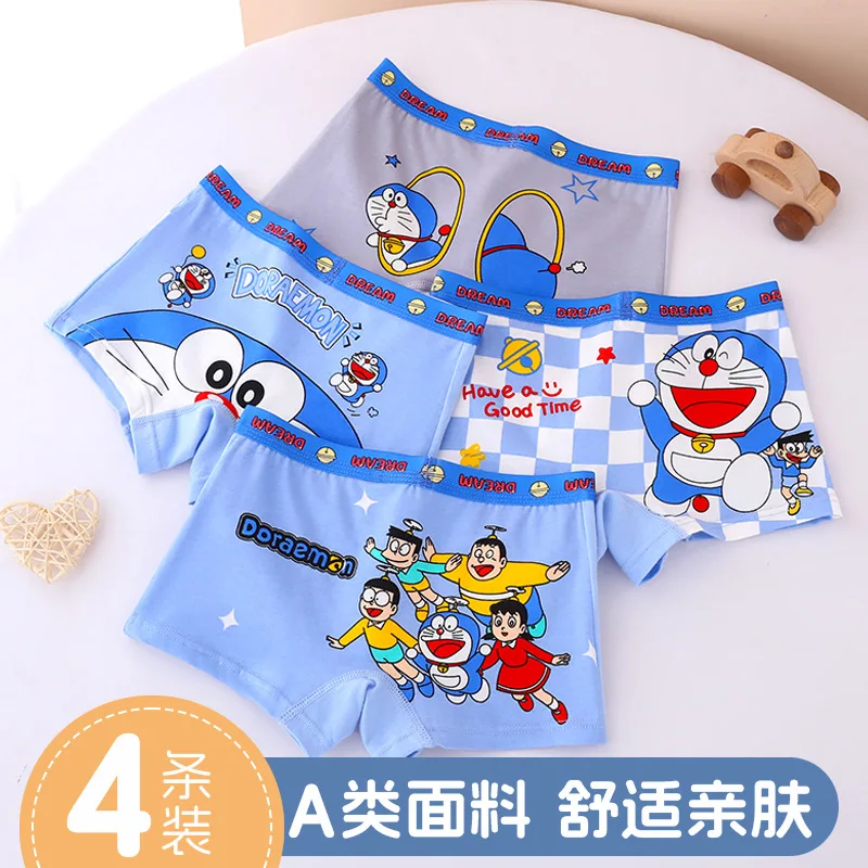 Фото Нижнее белье Doraemon, креативные высококачественные хлопковые дышащие боксеры с мультяшным принтом для студентов, впитывающие пот, 4 шт. №1