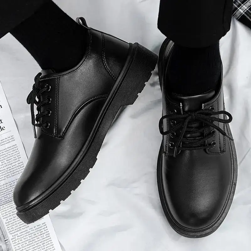 

Men's Spring Autumn Leather Casual Sports Shoes Thick Sole Non Slip Breathable British Style Casual Leather Shoe Work Shoes