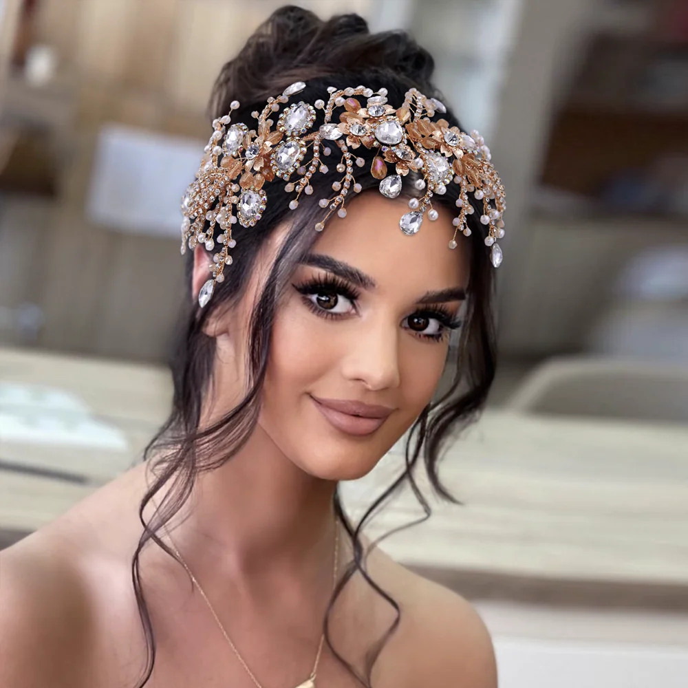 

Luxury Bridal Headband Bride Forehead Crown Wedding Hair Accessories Rhinestone Headpiece Party Banquet Headwear