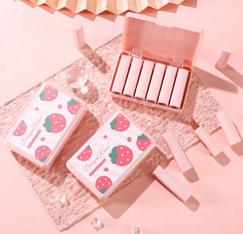 

6Pcs Sexy Nude Lipstick Mini Lipstick Matte Nude Pink Lipstick Waterproof Long-Lasting Fog Face Lipstick Lips Makeup Cosmetic